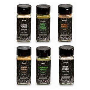 Finch Premium Spice Powder Set – Garlic, Curry Leaves, Nutmeg, Ginger, Lemongrass & Onion Powder – 6-Pack Gourmet Seasoning Collection – All-Natural, Aromatic Herbs & Spices for Cooking