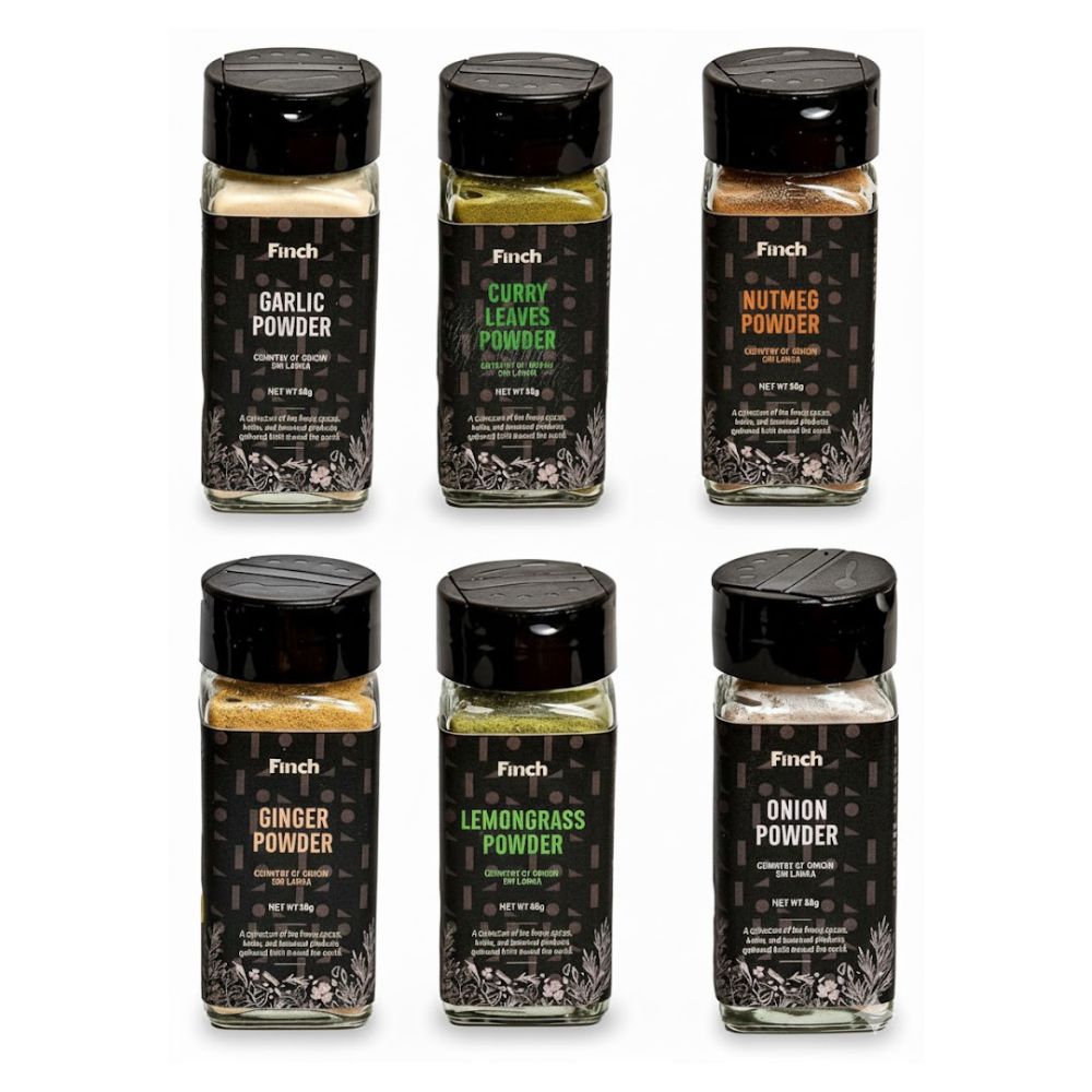 Finch Premium Spice Powder Set – Garlic, Curry Leaves, Nutmeg, Ginger, Lemongrass & Onion Powder – 6-Pack Gourmet Seasoning Collection – All-Natural, Aromatic Herbs & Spices for Cooking
