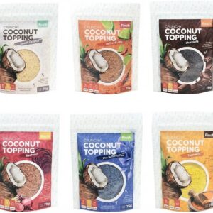 Finch Crunchy Coconut Topping, 6 Flavour Variety Pack, Natural Coconut, Chilli and Lime, Chocolate, Beetroot, Blue Butterfly Pea, Turmeric, 75g Each